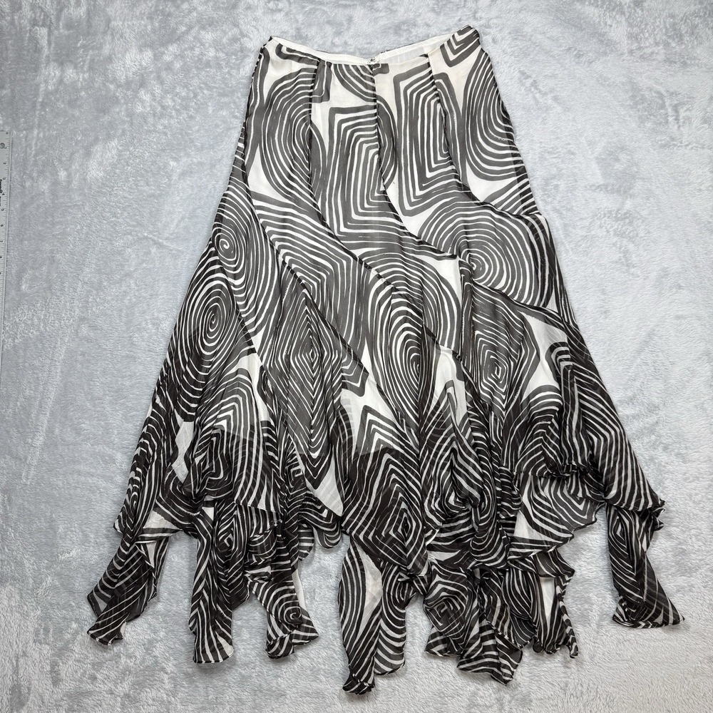 Dana Buchman Silk Skirt Women 2 Black White Onion Rings Handkerchief Y2K Mermaid